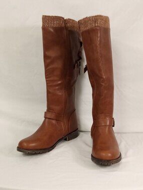 NWOT Just Fab Women's Brown Kala Faux Leather Knee High Boots Size 8